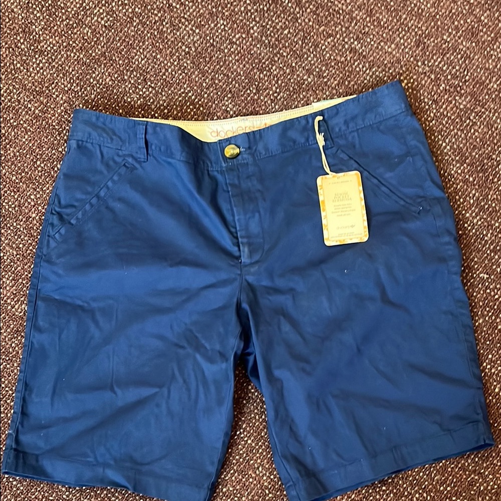 Dockers Blue Flat Front Shorts Casual Style size 16 Bnwt pocket Bermuda